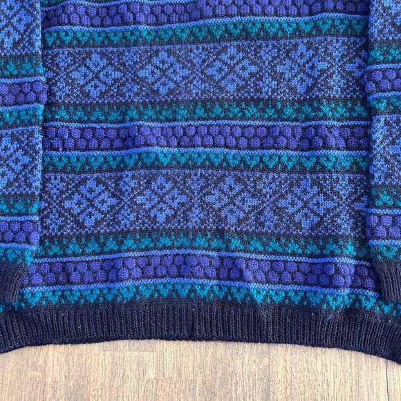 Vintage 80s Nomadic Traders Wool Sweater Geometric Abstract Pattern Size L Retro - Picture 3 of 6